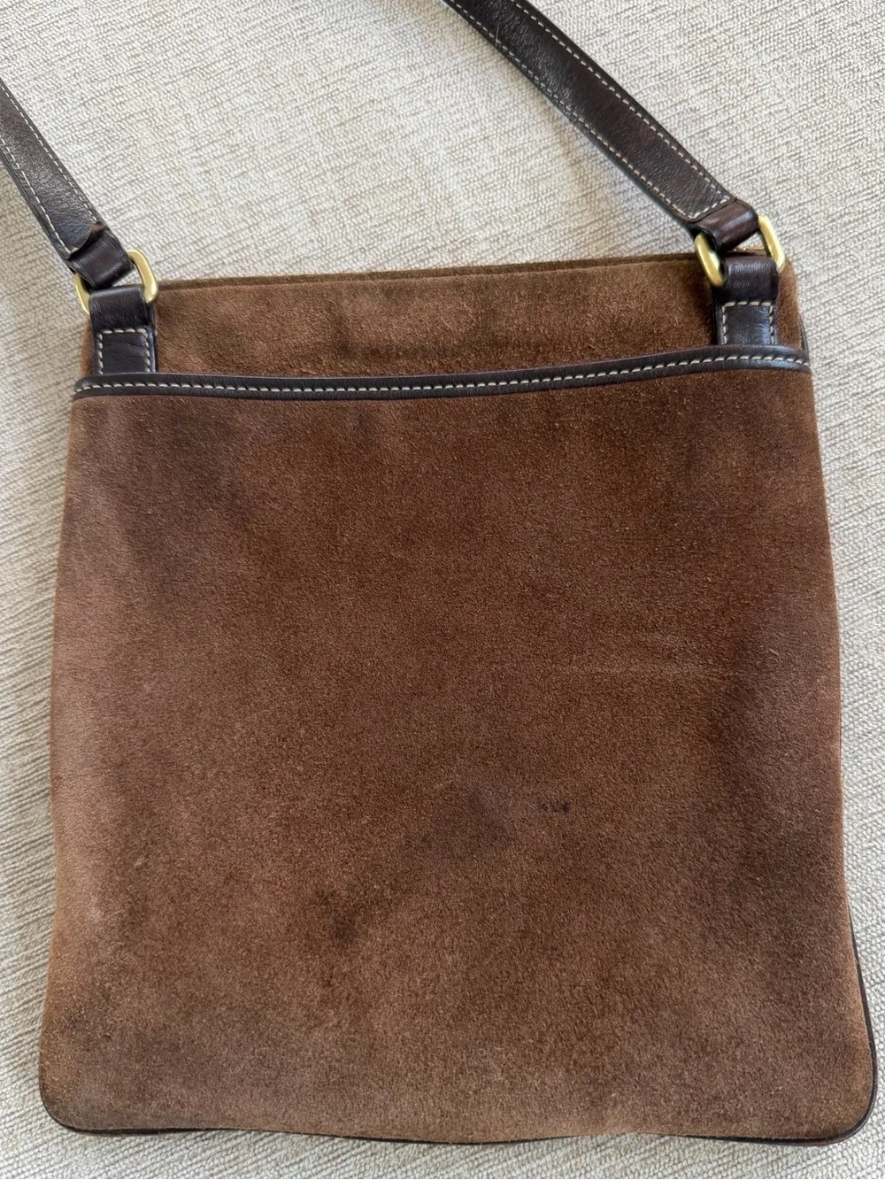 Vintage Y2K Brown Suede Coach Stitch Crossbody Bag.